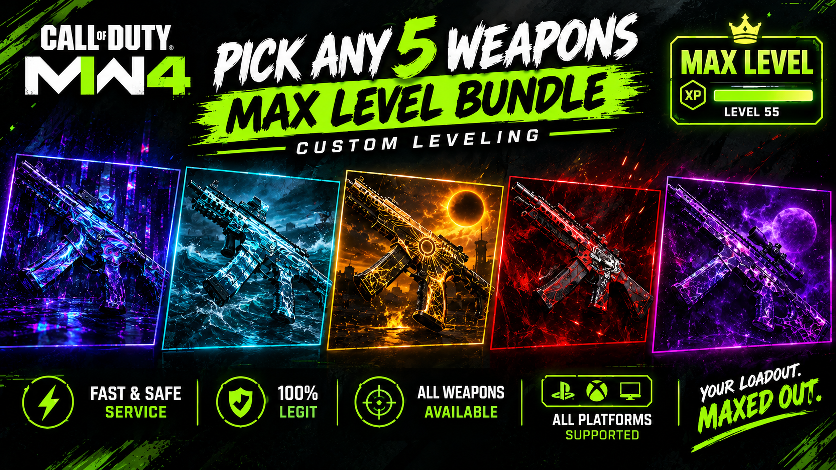 🎯 MW4 PICK ANY 5 WEAPONS MAX LEVEL BUNDLE | CUSTOM LEVELING