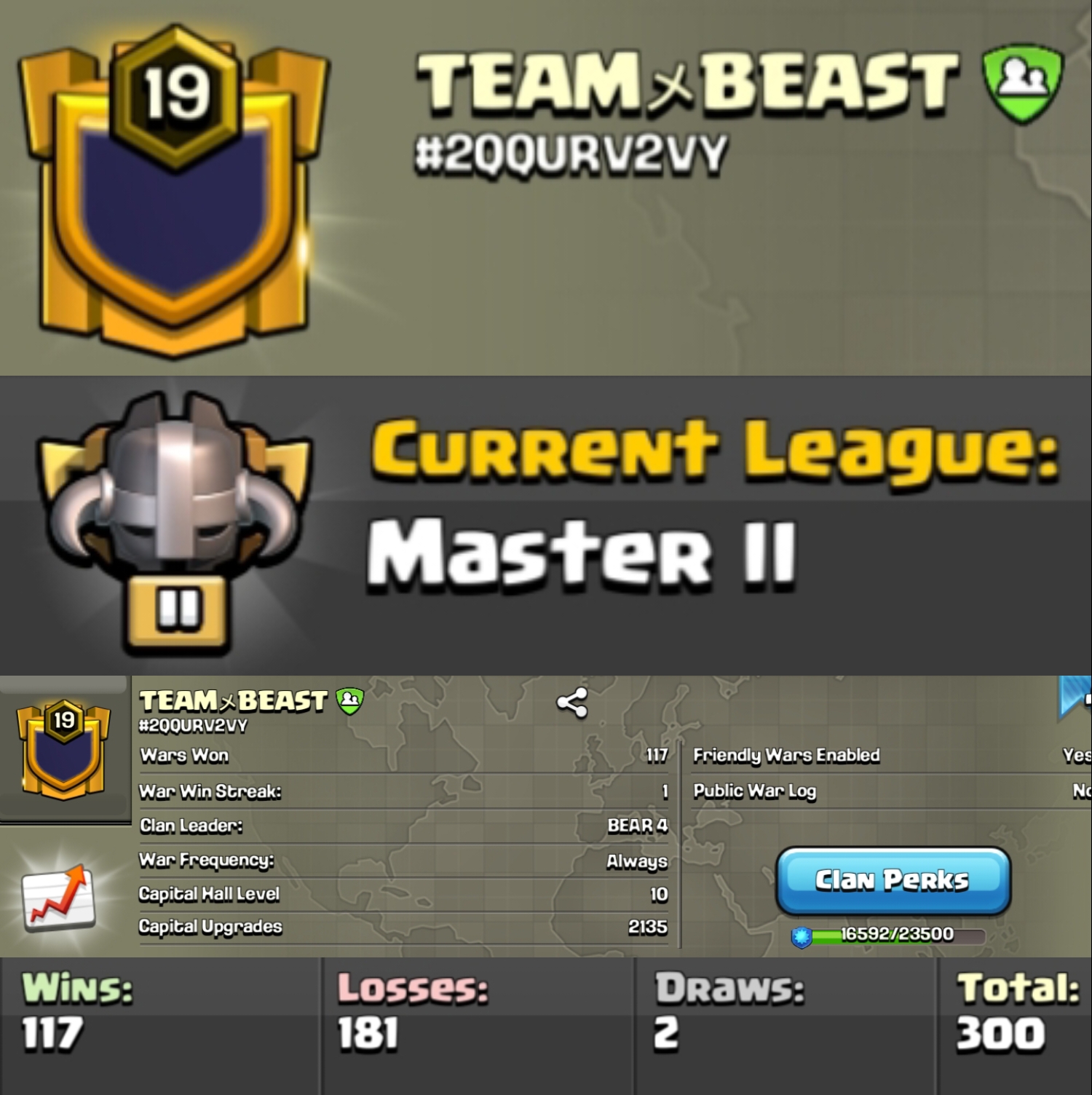 Level 19 clan || clan capital 10 || master 2 || name - TEAM × BEAST