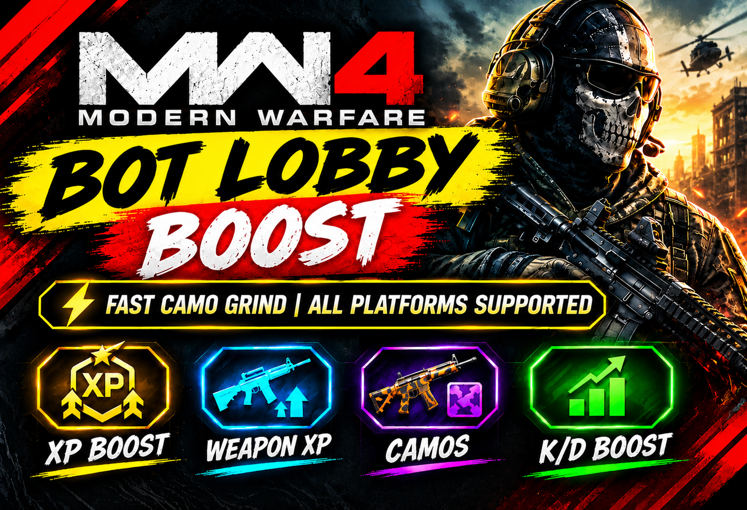 🎯 MW4 🎯2-Hour Bot Lobby ⚡All Platform Bot Lobby ⏱️   XP Boost | 🔫 Weapon XP | 🎨 Camos | 📈 K/D Boost