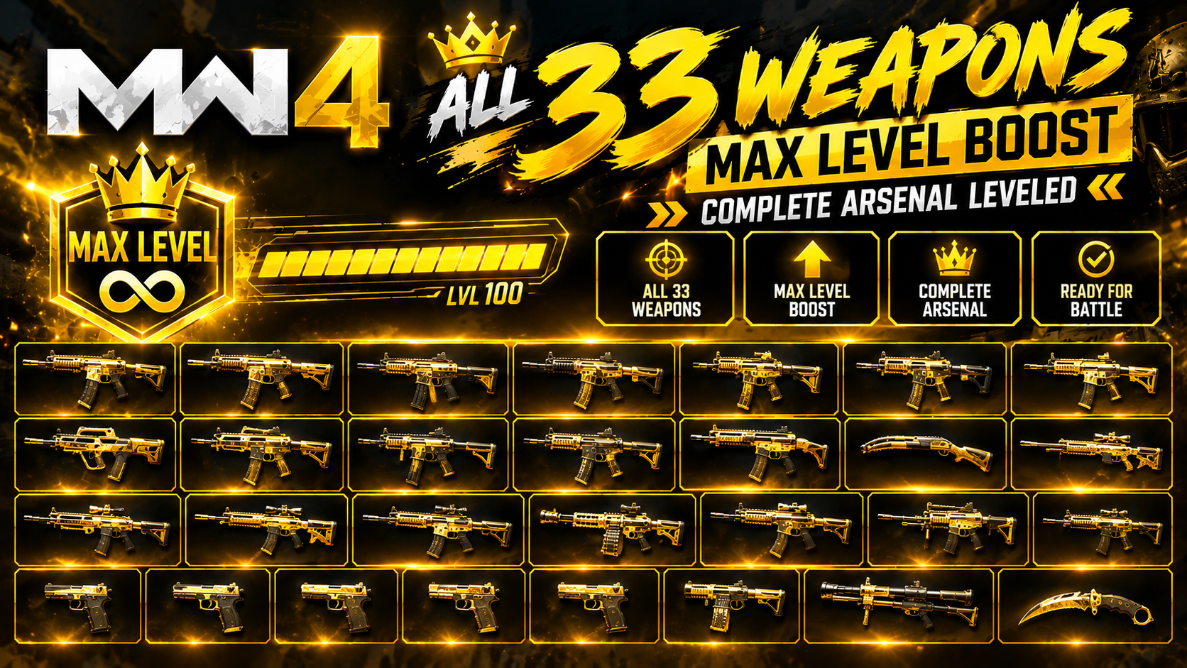 👑 MW4 ALL 33 WEAPONS MAX LEVEL BOOST | COMPLETE ARSENAL LEVELED