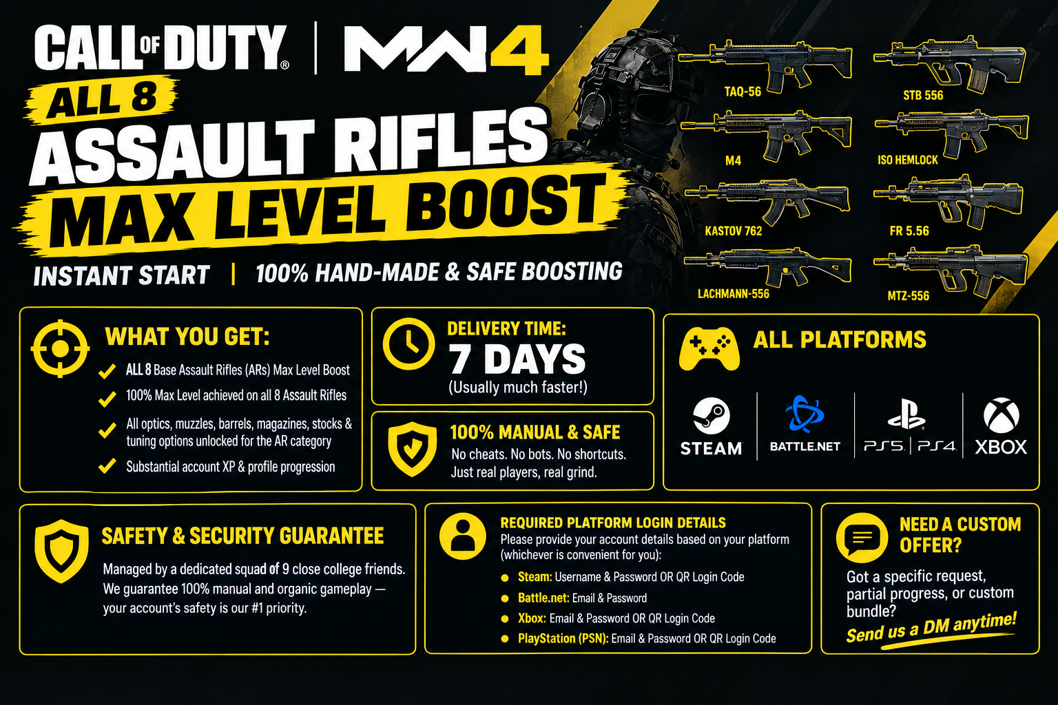 MW4 - ALL 8 Assault Rifles (ARs) Max Level Boost | Express 7 Days | All Platforms