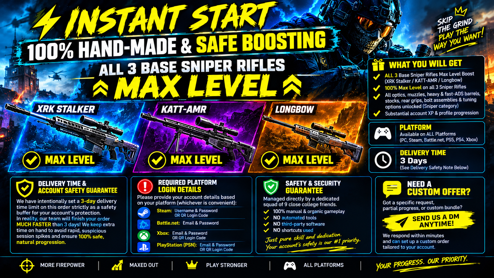MW4 - ALL 3 Sniper Rifles Max Level Boost | Express 3 Days | All Platforms