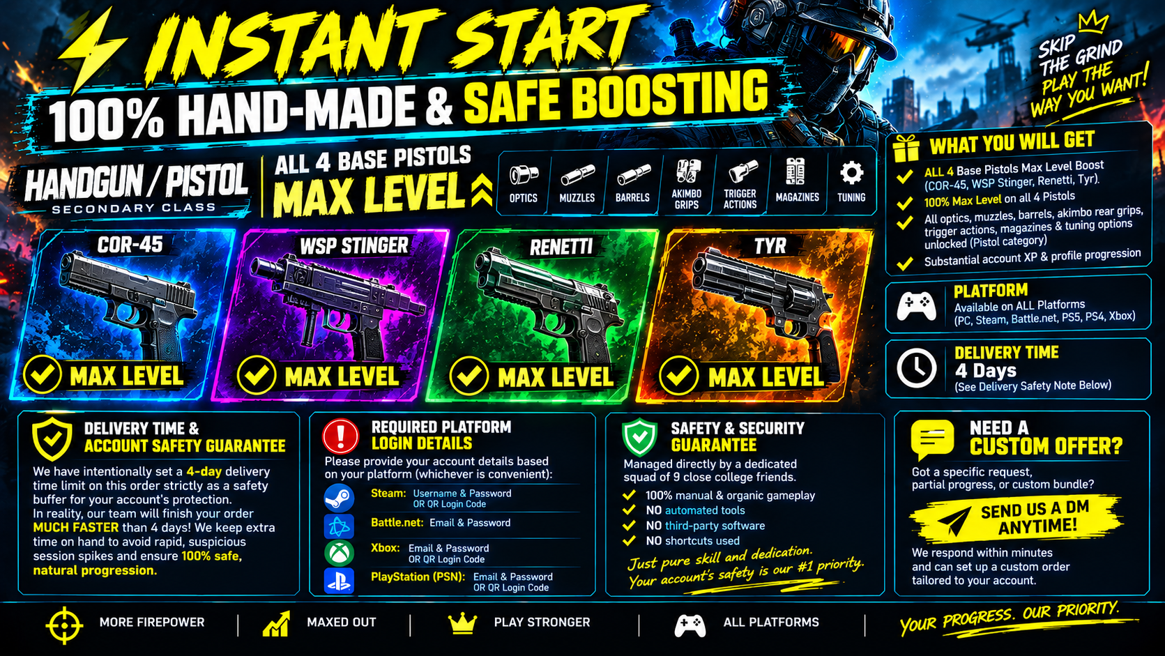 - ALL 4 Pistols Max Level Boost | Express 4 Days | All Platforms