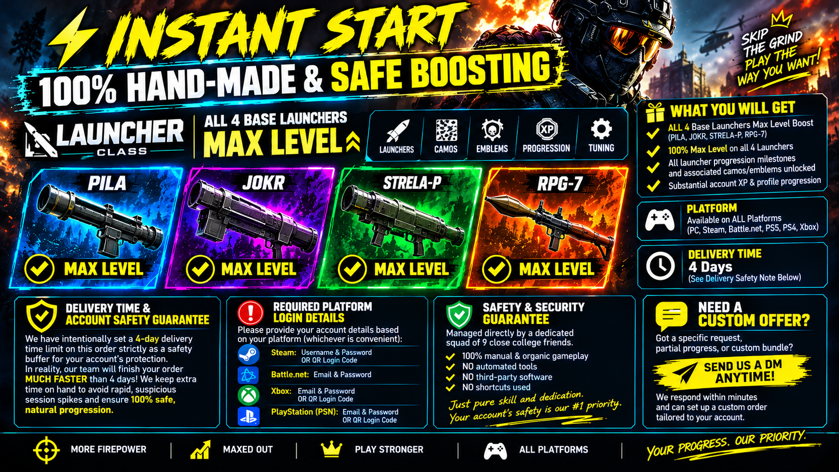 mw4 - ALL 4 Launchers Max Level Boost | Express 4 Days | All Platforms
