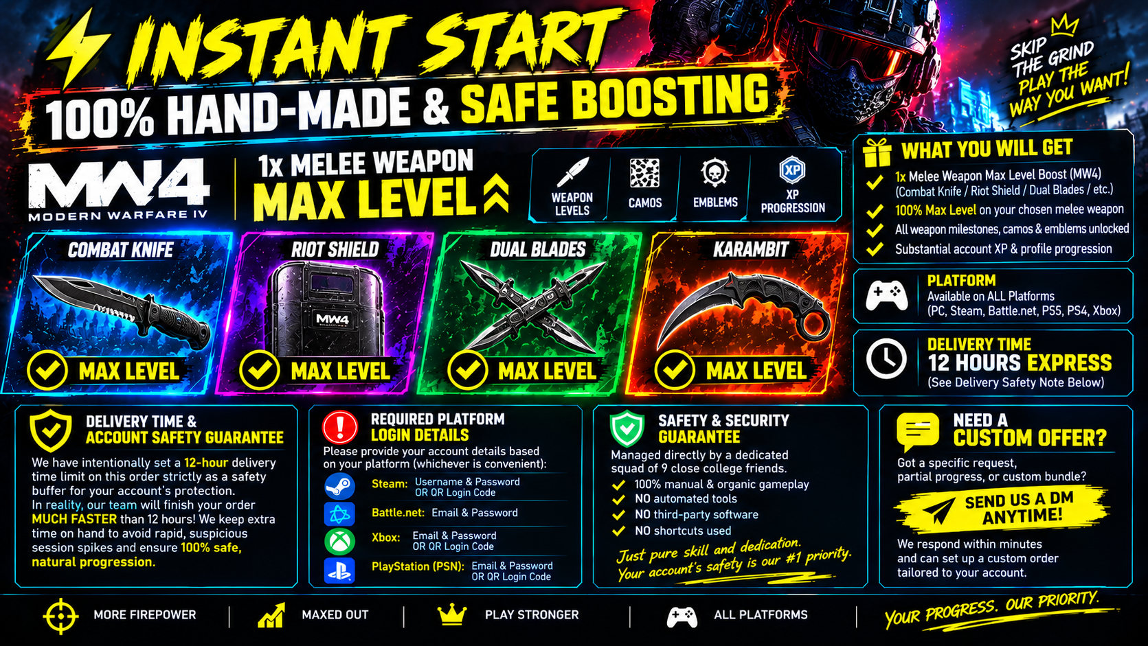 🔪 Modern Warfare 4 - 1x Melee Weapon Max Level Boost | Express 24 Hours | All Platforms