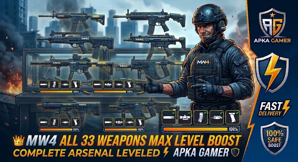 👑 MW4 ALL 33 WEAPONS MAX LEVEL BOOST | COMPLETE ARSENAL LEVELED ⚡ APKA GAMER 🛡️