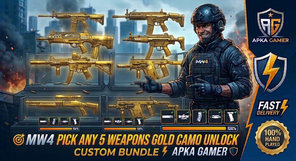 🎯 MW4 PICK ANY 5 WEAPONS GOLD CAMO UNLOCK | CUSTOM BUNDLE ⚡ APKA GAMER 🛡️