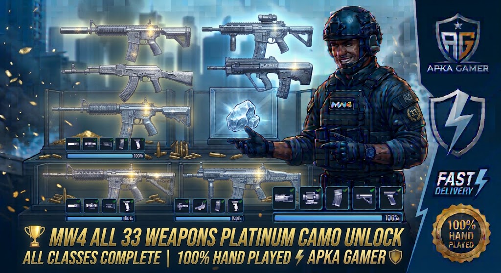 🥇 MW4 ALL 33 WEAPONS PLATINUM CAMO UNLOCK | ALL CLASSES COMPLETE | 100% HAND PLAYED ⚡ APKA GAMER 🛡️