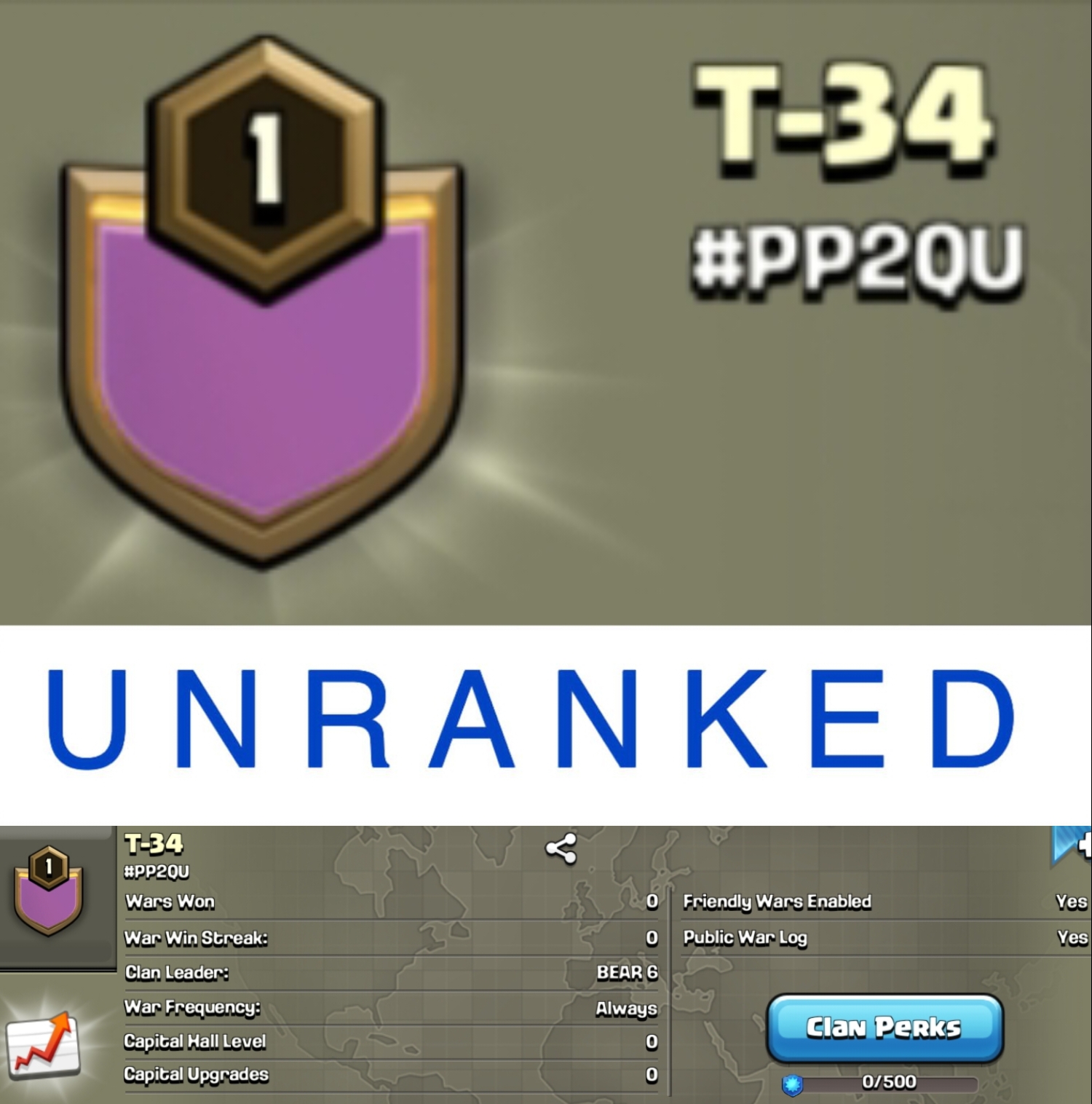 Rare 5 digit tag level 1 clan  || unranked name - T-34