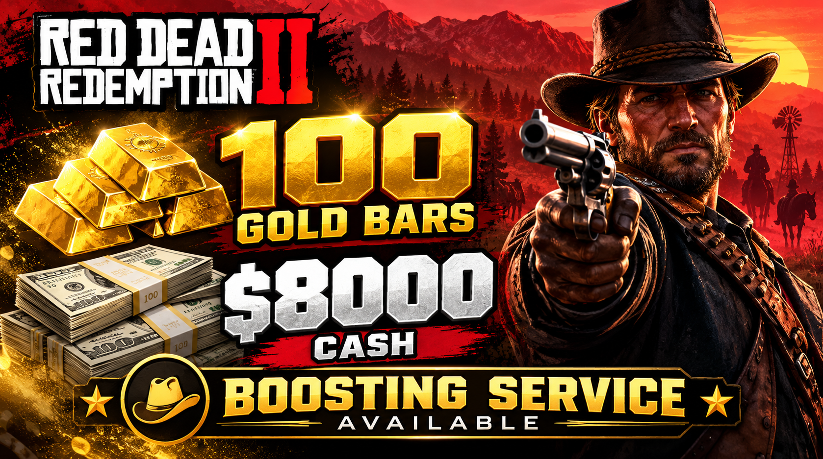 🔥 PS 5 | RDR2 Online 100 Gold Bars & $8K Cash | Professional Boosting Service