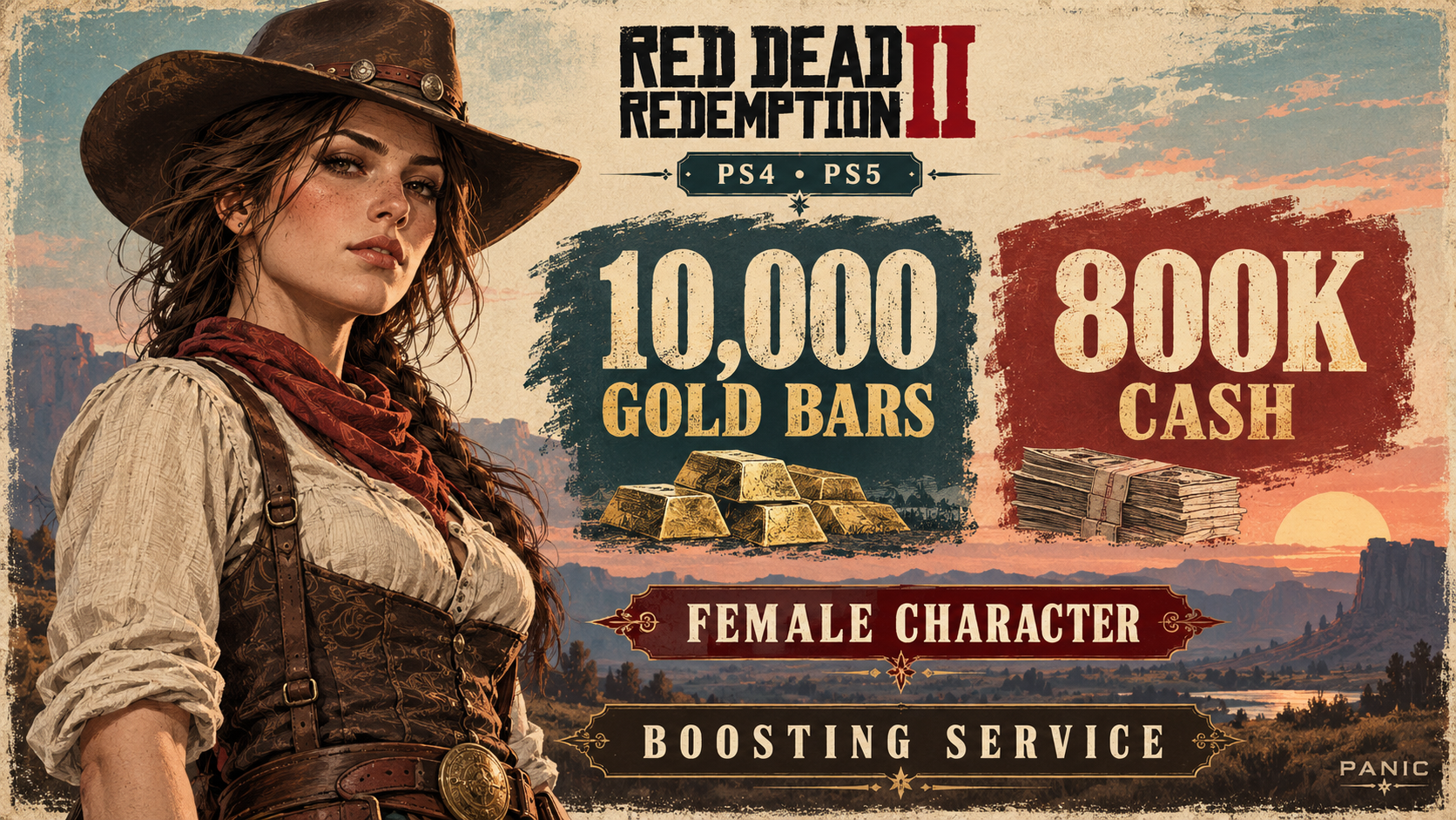 RDR2 Online ⭐ PS5 / PS4 🎀 Female Character 💰 10,000 Gold Bars + $800K Cash | RDR2 Boosting Service