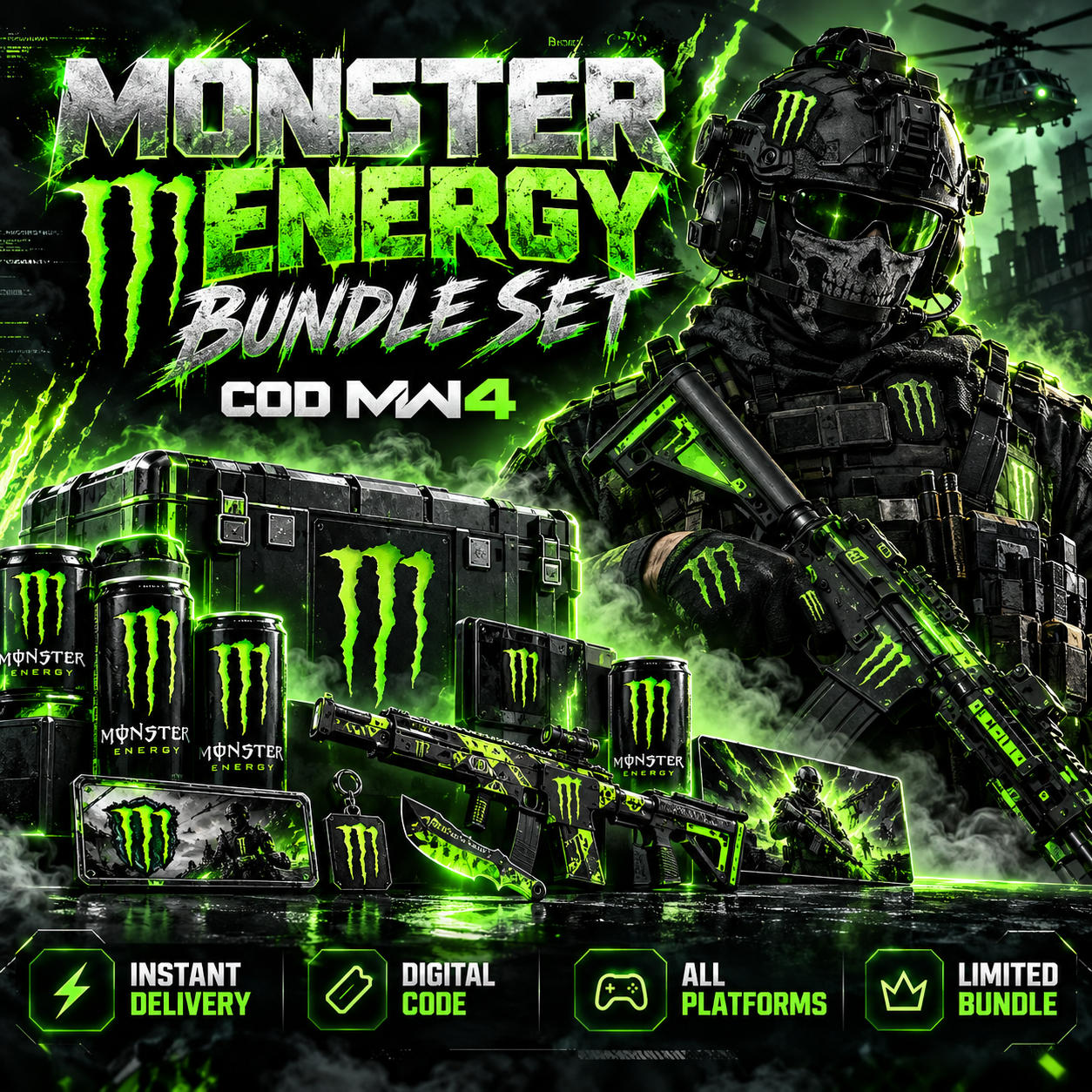 🔥MONSTER ENERGY BUNDLE SET  🔥 COD MW4 Photo for this