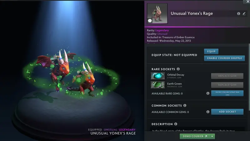 ✧・゚:*✧ Dota 2 Items - Unusual Yonex's Rage Courier (Legendary, Orbital Decay + Earth Green) ✧・゚:*✧ Than Regret ✧・゚:*✧