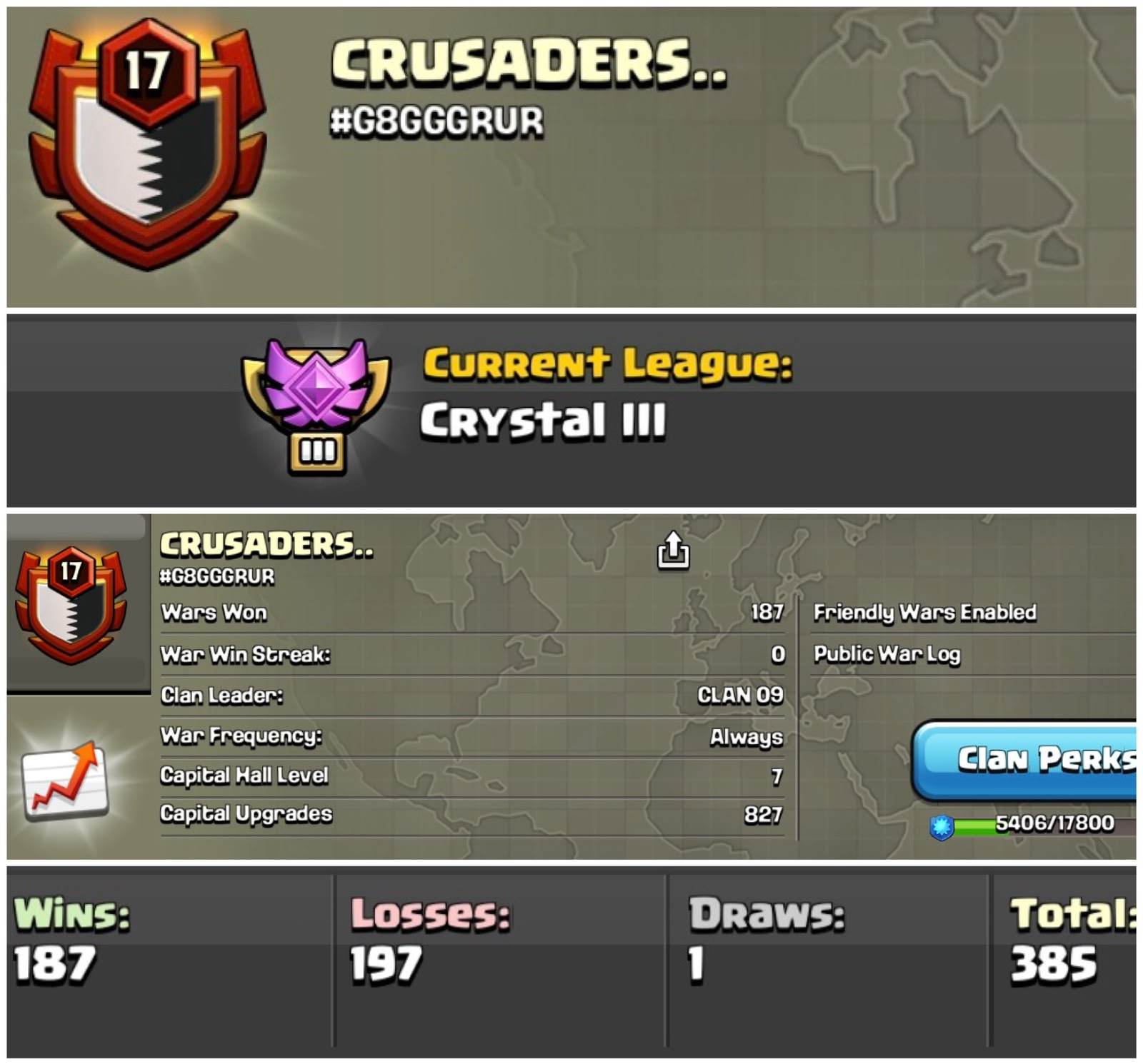 Level 17 clan || clan capital 7 || crystal 3 || name - CRUSADERS..