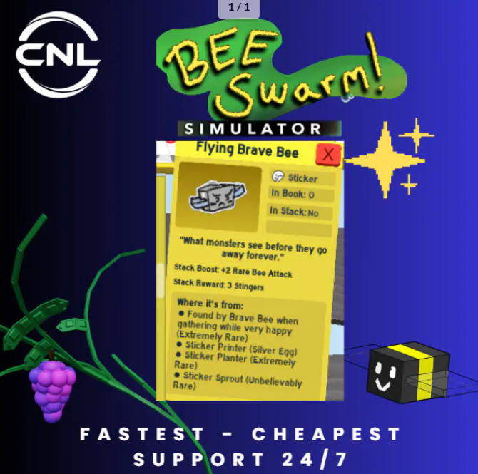 Bee Swarm Simulator | Flying Brave Bee Sticker | RBL