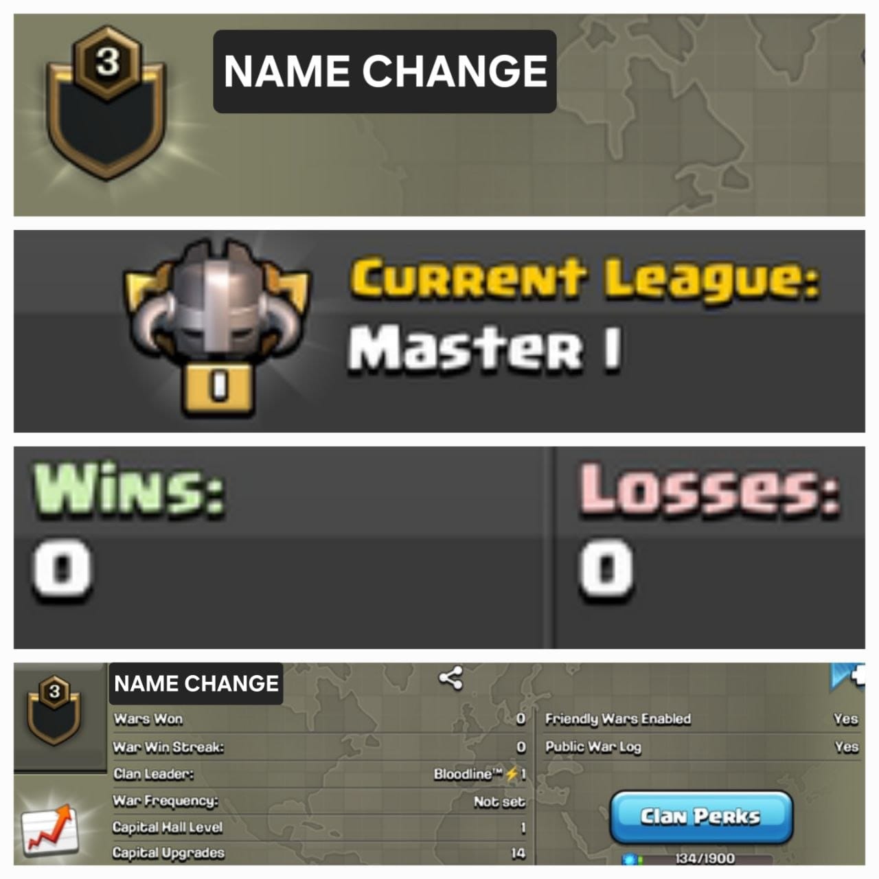 Level 3 name change clan || master 1 || no war played warlog 0-0