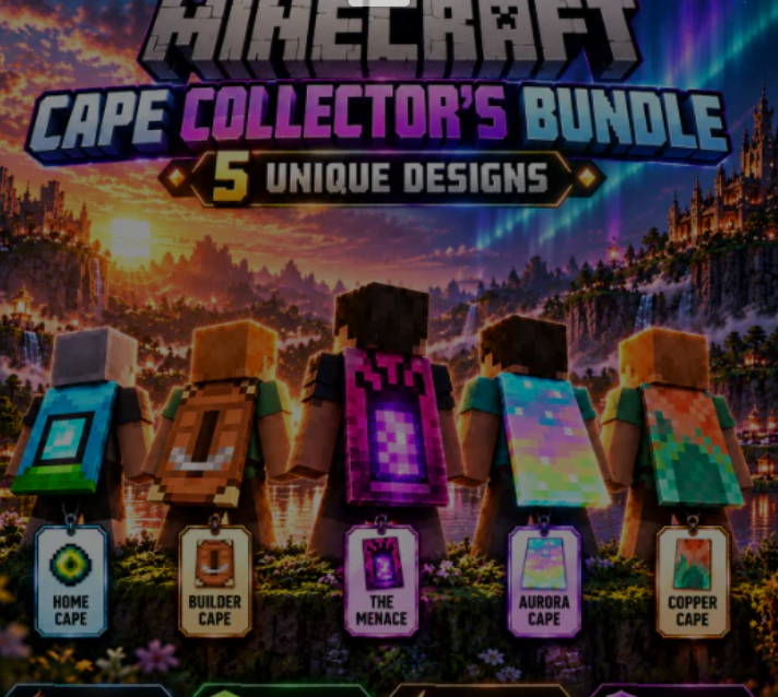 Minecraft 5x Cape Bundle | Java & Bedrock | Menace + Copper + Home +Aurora + Builder Capes