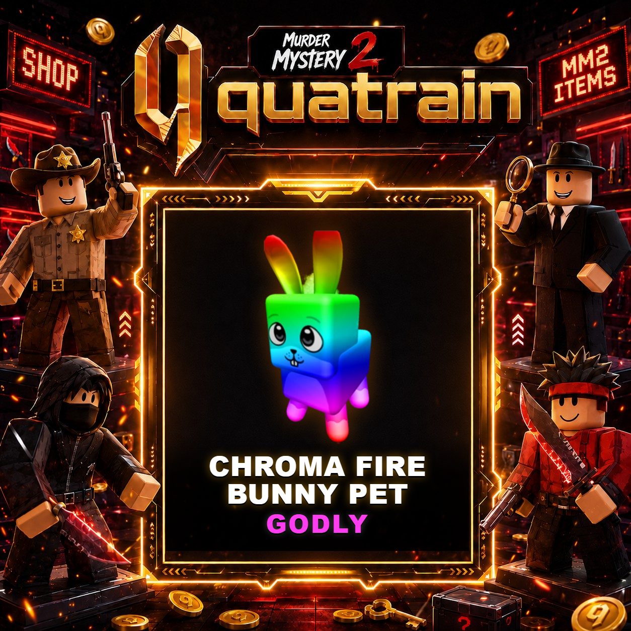 🔪🐈 Chroma Fire Bunny Pet 🐈🔪 Godly | Murder Mystery 2 👥