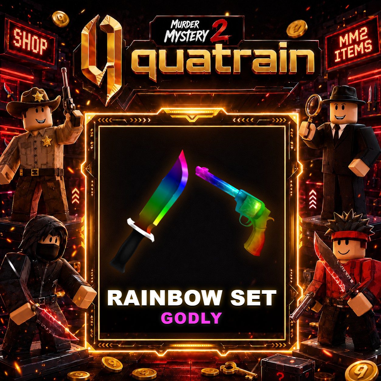 🔪🩸 Rainbow Knife + Rainbow Gun 🩸🔪 Rainbow Set | Murder Mystery 2 👥
