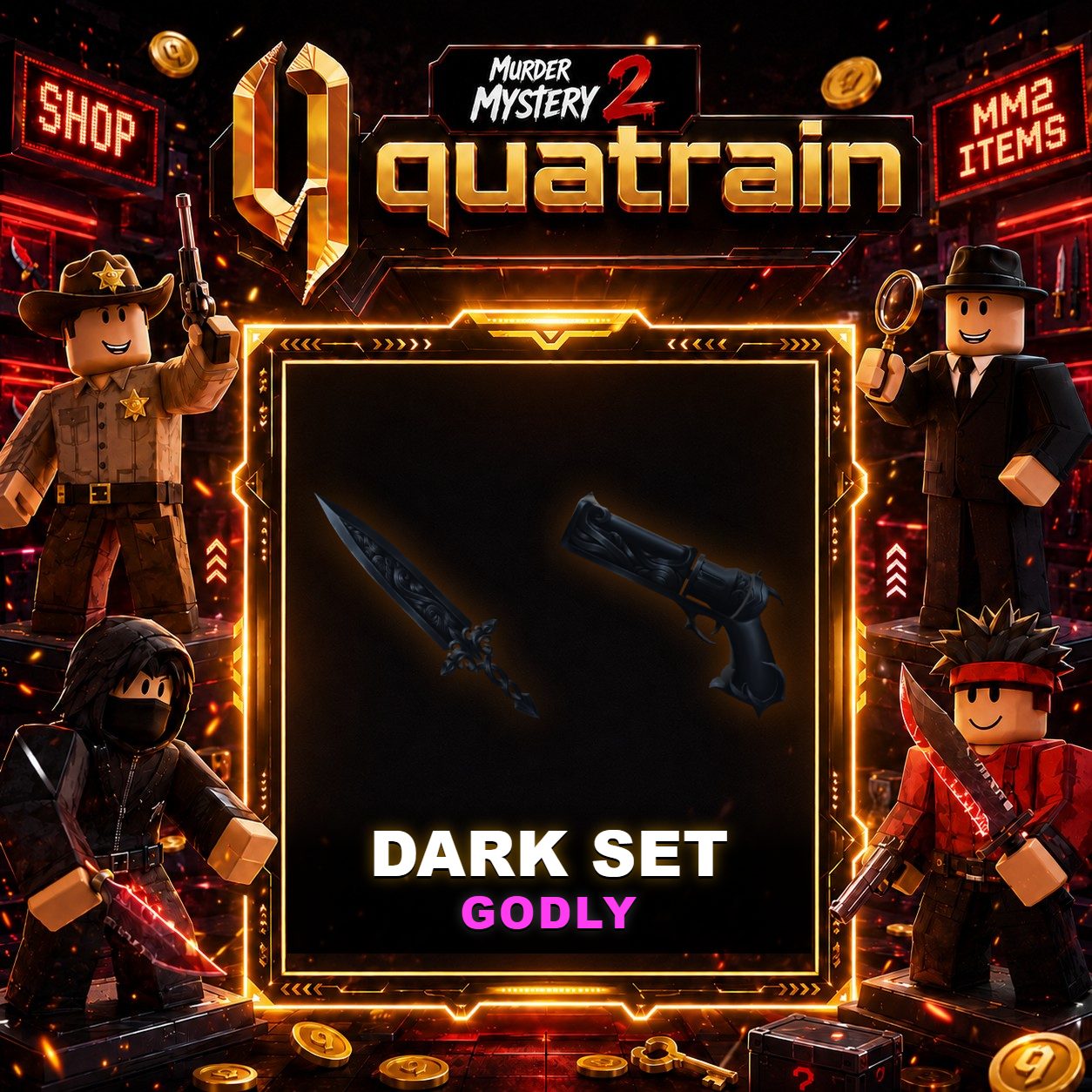 🔪🩸 Darksword Knife + Darkshot Gun 🩸🔪 Dark Set | Murder Mystery 2 👥