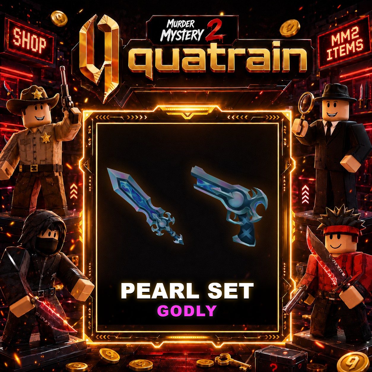 🔪🩸 Pearl Knife + Pearlshine Gun 🩸🔪 Pearl Set | Murder Mystery 2 👥
