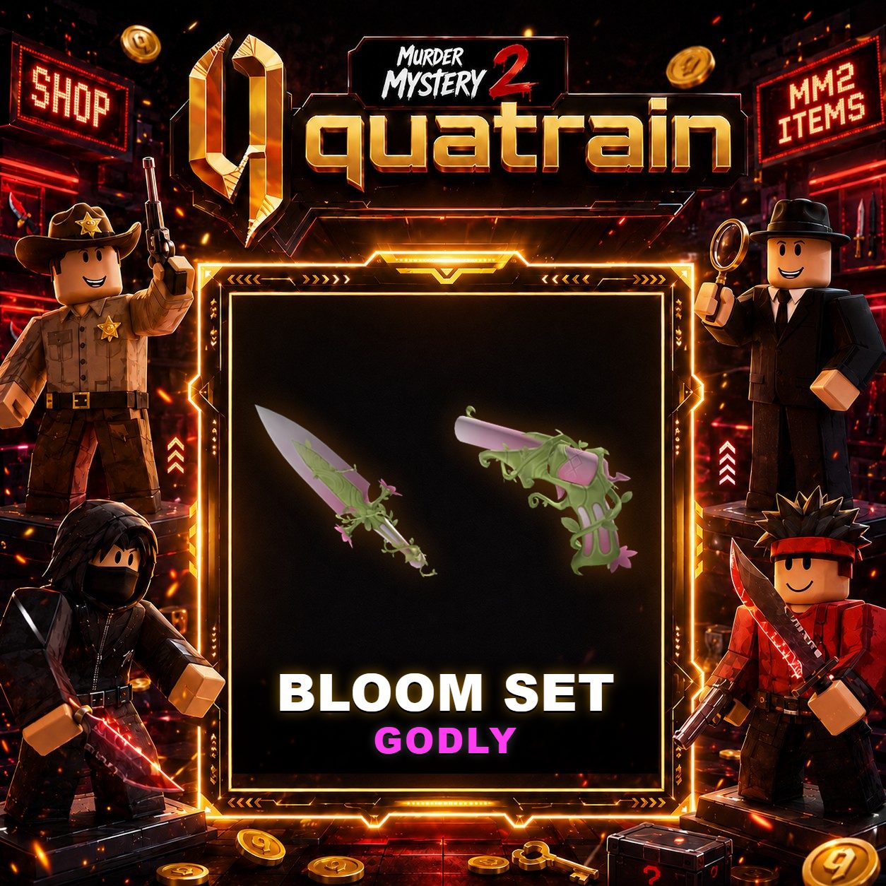 🔪🩸 Bloom Knife + Flora Gun 🩸🔪 Bloom Set | Murder Mystery 2 👥