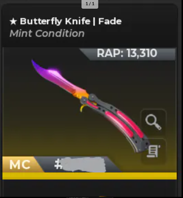 🟩Bloxstrike Butterfly knife Fade [Mint Condition] Fast Delivery⚡