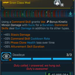 💥Game-breaking💥Impossible Item SIrene VEX Class Mod Ps5/Xbox/Pc INSTANT DELIVERY
