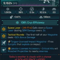 ⭐[MODDED] L70 OSCAR MIKE (CRYO) - 9,162K DPS - 96% ACCURACY - 10.5/s FIRE RATE - 0.5s RELOAD - RICOCHET - STICKY GYROJETS⭐