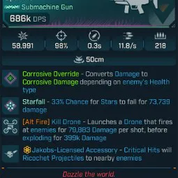 ⭐[MODDED] L1 JULIET'S SPARKLE (CORROSIVE CONVERT) - 686K DPS - 98% ACCURACY - 11.8/s F.RATE - 0.3S RELOAD - 218 MAG SIZE - RICOCHET - ALT FIRE KILL DRONE⭐