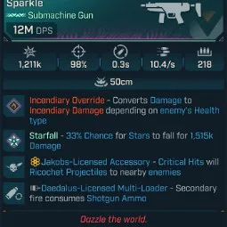 ⭐[MODDED] L70 JULIET'S SPARKLE (RADIATION) - 12M DPS - 98% ACCURACY - 10.4/s FIRE RATE - 0.3s RELOAD - 218 MAG - RICOCHET⭐