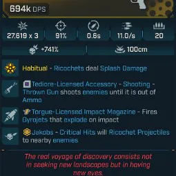 ⭐[MODDED] L1 SHOALS - 694K DPS - 741% CRIT DMG - 91% ACCURACY - 06s RELOAD - 11.0/s FIRE RATE - GYROJETS - RICOCHET - TEDIORE SHOOTING⭐