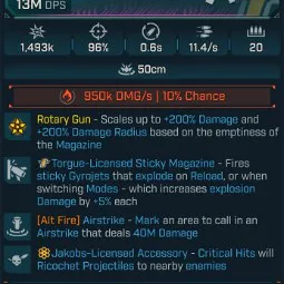 ⭐[MODDED] L70 BUGBEAR (FIRE) - 13M DPS - 11.4/s FIRE RATE - 0.6s RELOAD - +950K FIRE DMG/S - RICOCHET - STICKY GYROJETS⭐