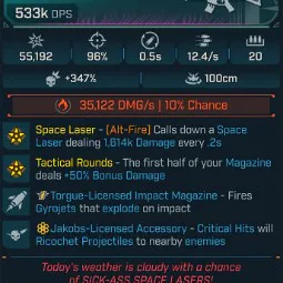 ⭐[MODDED] L1 OSCAR MIKE - 533K DPS (+35K FIRE DMG/S) - 96% ACCURACY - 0.5S RELOAD - 12.4/s F.RATE - SPACE LASER 1,614K DMG - RICOCHET - GYROJETS⭐