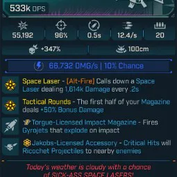⭐[MODDED] L1 OSCAR MIKE - 533K DPS (+66K SHOCK DMG/S) - 96% ACCURACY - 0.5S RELOAD - 12.4/s F.RATE - SPACE LASER 1,614K DMG - RICOCHET - GYROJETS⭐