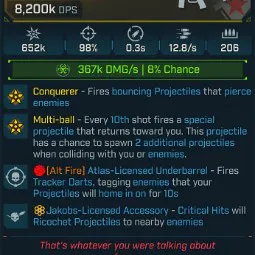 ⭐[MODDED] L70 BRICKHOUSE (CORROSIVE) - 8,200K DPS - 98% ACCURACY - 12.8/s FIRE RATE - 0.3s RELOAD - +367K CORR DMG/S - 206 MAG - RICOCHET - CONQUEROR⭐