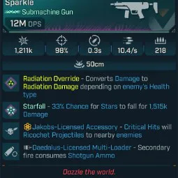 ⭐[MODDED] L70 JULIET'S SPARKLE (CORROSIVE) - 12M DPS - 98% ACCURACY - 10.4/s FIRE RATE - 0.3s RELOAD - 218 MAG - RICOCHET⭐