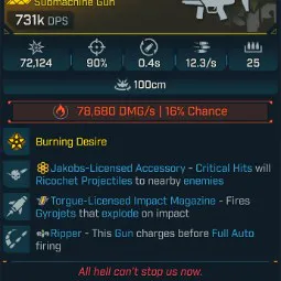 ⭐[MODDED] L1 HELLFIRE - 731K DPS (+78K FIRE DMG/S) - 90% ACCURACY - 0.4s RELOAD - 12.3/s FIRE RATE - RICOCHET - GYROJETS - RIPPER INSTANT CHARGE⭐