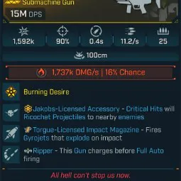 ⭐[MODDED] L70 HELLFIRE (FIRE) - 15M DPS - 11.2/s FIRE RATE - 0.4s RELOAD - +1,737K FIRE DMG/S - RICOCHET - STICKY GYROJETS⭐