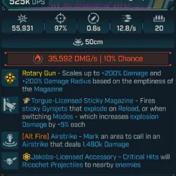 ⭐[MODDED] L1 BUGBEAR - 525K DPS (+401K FIRE DMG/s) - 96% ACCURACY - 0.6s RELOAD - 11.4/s FIRE RATE - AIRSTRIKE 17M DMG - STICKY GYROJETS - RICOCHET⭐
