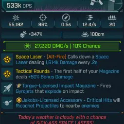 ⭐[MODDED] L1 OSCAR MIKE - 533K DPS (+27K CORR DMG/S) - 96% ACCURACY - 0.5S RELOAD - 12.4/s F.RATE - SPACE LASER 1,614K DMG - RICOCHET - GYROJETS⭐