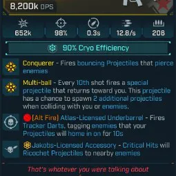 ⭐[MODDED] L70 BRICKHOUSE (CRYO) - 8,200K DPS - 98% ACCURACY - 12.8/s FIRE RATE - 0.3s RELOAD - 206 MAG - RICOCHET - CONQUEROR⭐
