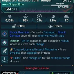 ⭐[MODDED] L70 SOLAR TEMPER (SHOCK CONVERT) - 15M DPS - 96% ACCURACY - 2.6/s FIRE RATE - 0.6s RELOAD - STICKY GYROJETS⭐