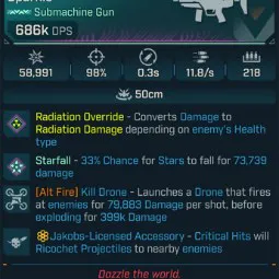 ⭐[MODDED] L1 JULIET'S SPARKLE (RADIATION CONVERT) - 686K DPS - 98% ACCURACY - 11.8/s F.RATE - 0.3S RELOAD - 218 MAG SIZE - RICOCHET - ALT FIRE KILL DRONE⭐