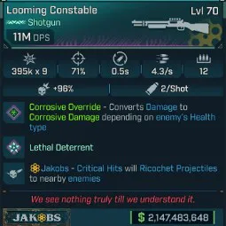⭐[MODDED] L70 CONSTABLE (CORROSIVE) - 11M DPS - 71% ACCURACY - 4.3/s FIRE RATE - 0.5s RELOAD - 9 PROJECTILES - RICOCHET⭐