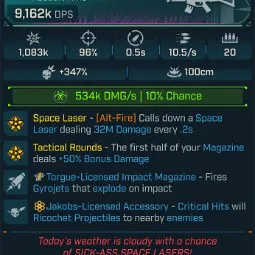⭐[MODDED] L70 OSCAR MIKE (CORROSIVE) - 9,162K DPS - 96% ACCURACY - 10.5/s FIRE RATE - 0.5s RELOAD - +534K CORR DMG/S - RICOCHET - STICKY GYROJETS⭐