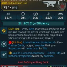 ⭐[MODDED] L1 BRICKHOUSE - 794K DPS (90% CRYO EFFICIENCY) - 98% ACCURACY - 0.3s RELOAD - 12.8/s FIRE RATE - 206 MAG SIZE⭐