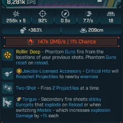 ⭐[MODDED] L70 SCOOT'N'SHOOT (FIRE) - 8,281K DPS - 7.7/s FIRE RATE - 0.5s RELOAD - +147K FIRE DMG/S - 5 PROJECTILES - RICOCHET - STICKY GYROJETS⭐