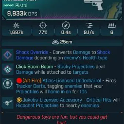 ⭐[MODDED] L70 HANDCANNON (SHOCK) - 9,933K DPS - 77% ACCURACY - 9.1/s FIRE RATE - 0.4s RELOAD - RICOCHET⭐