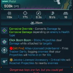 ⭐[MODDED] L1 HANDCANNON (CORROSIVE CONVERT) - 908K DPS - 77% ACCURACY - 9.1 FIRE RATE - 0.3S RELOAD - RICOCHET - TRACKER DARTS⭐